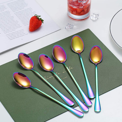 Rainbow Iced Tea Spoons, Kyraton Stainless Steel 7.5" Long Handle Mixing Spoon With Colorful Titanium Plating, Coffee Spoons, Stirring Bar Spoon, ...