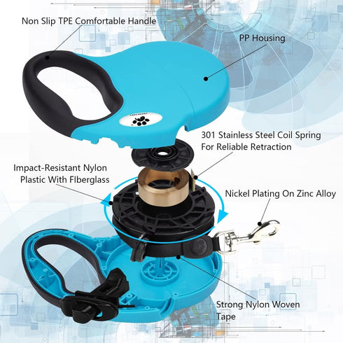 13 ft Retractable Dog Leash for Large Dogs up to 26 lbs,Tangle-Free Nylon Tape,Blue Dan S...
