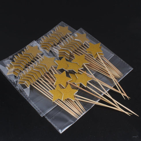 WARMBUY Gold Glitter Cupcake Cake Toppers, Double Sided Stars, 50 Pack...