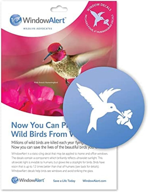 WindowAlert Hummingbird Anti-Collision Decal - UV-Reflective Window Decal to Protect Wild Birds from Glass Collisions - Made in The USA...