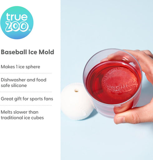True Zoo Baseball Ice Mold, Silicone Ice Sphere Mold, Novelty Ice Maker, Set of 1, White, Dishwasher Safe, Ice Cube Tray...