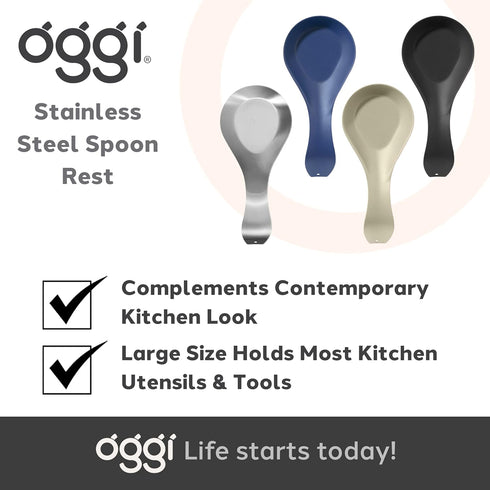 OGGI Stainless Steel Spoon Rest- Long Handle Holds Kitchen Utensils in Place, Great Spoon Rest for Counter, Stove Top, or Coffee Station; Kitchen ...