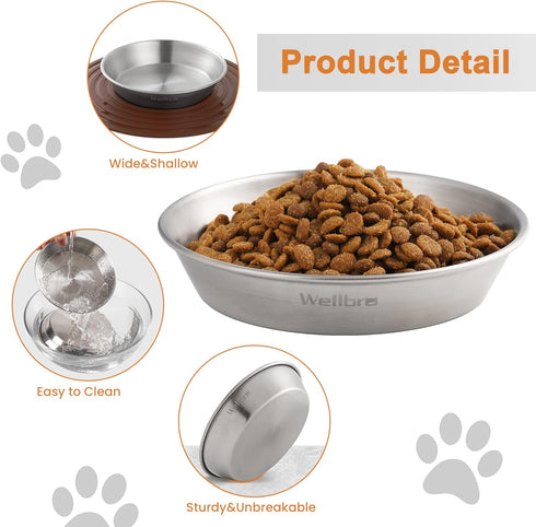 Cat Food Bowls, 2 Pcs Stainless Steel Cat Food and Water Bowls, Whisker Fatigue Shallow Cat Dishes, Small Dog Puppies Fat Faced Cat Kitten Supplie...