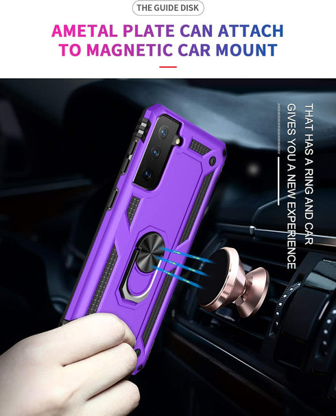 for Samsung Galaxy S21 Plus 5G Case with HD Screen Protectors, Androgate Military-Grade Metal Ring Holder Kickstand 15ft Drop Tested Shockproof Co...