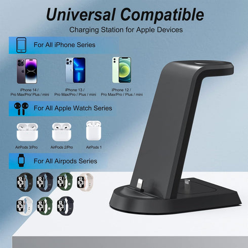 Charging Station for Apple Multiple Devices,3 in 1 Fast Charging Station Stand for iPhone 14/13/12/11/Pro/Max/Plus,for Airpods,Fast Wireless Charg...