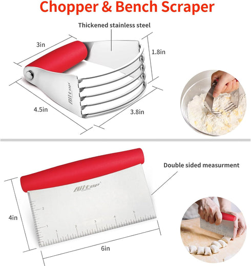 ALLTOP Pastry Blender & Bench Scraper Set - Premium Kitchen Baking Essential Tools for Cake and Bread Making - Stainless Steel Dough Scraper&Butte...