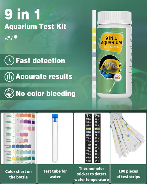 Pawfly 9 in 1 Aquarium Test Kit, Fish Tank Test Strips for pH Chlorine Nitrate Nitrite Carbonate Hardness Total Alkalinity Iron Copper, Freshwater...