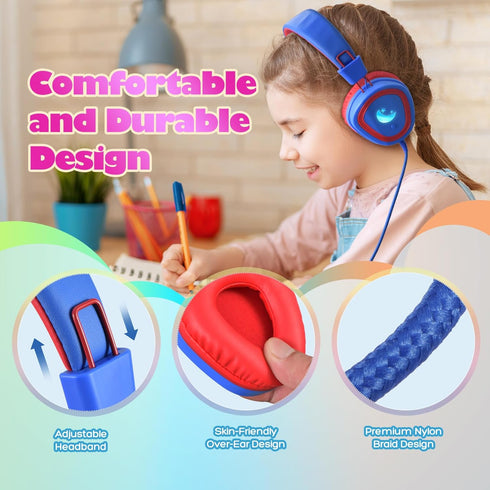 Kids Headphones for School, 2024 Upgrade USB Type C Kids Headphone with Microphone, Wired Boys Girls Headphones with Safe Limiter 85dB/95dB, Folda...