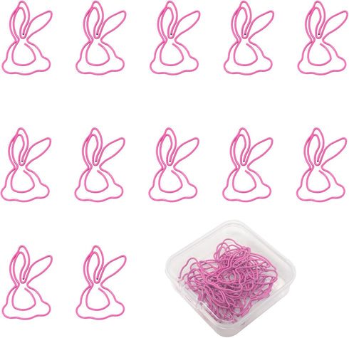 yueton 12PCS Pink Rabbit Shaped Paper Clips Cute Bunny Paper Clips Creative Cartoon Bookmarks Lovely Animal Paper Clips with Square Plastic Box...