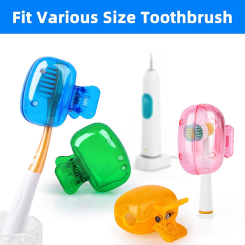4 Pack Travel Toothbrush Head Covers Toothbrush Protector Cap Brush Pod Case Protective Portable Plastic Clip for Household Travel, Bathroom, Scho...