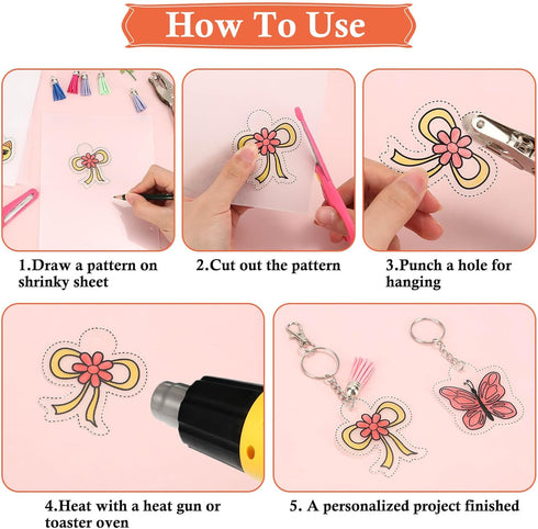 cridoz 162 Shrinky Sheets Keychain kit, Including 20 Sheets Shrinky Plastic Paper, Tassels, Keychain Clip, Split Key Rings, Key Rings with Chain, ...