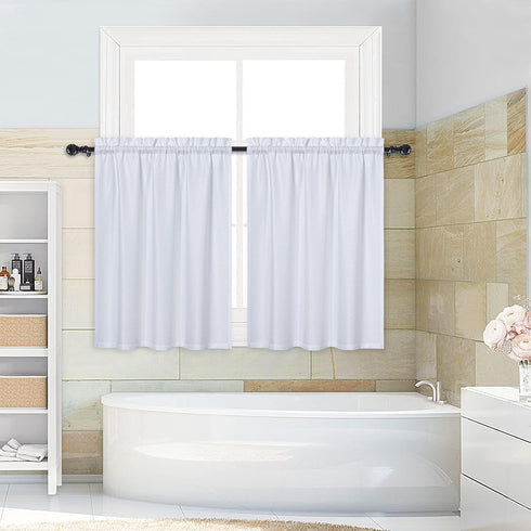 CAROMIO White Kitchen Curtain for Window 24 Inch Waterproof Kitchen Curtains Waffle Weave Half Window Curtain for Bathroom, Short Tier Cafe Curtai...