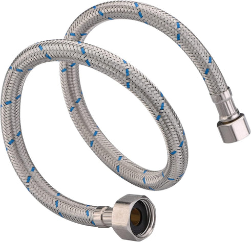 sumerain Braided Stainless Steel Faucet Supply Lines 24 Inch Length 1/2-inch FIP x 3/8-inch Compression Faucet Connector Flexible Hose, Pack of 2...