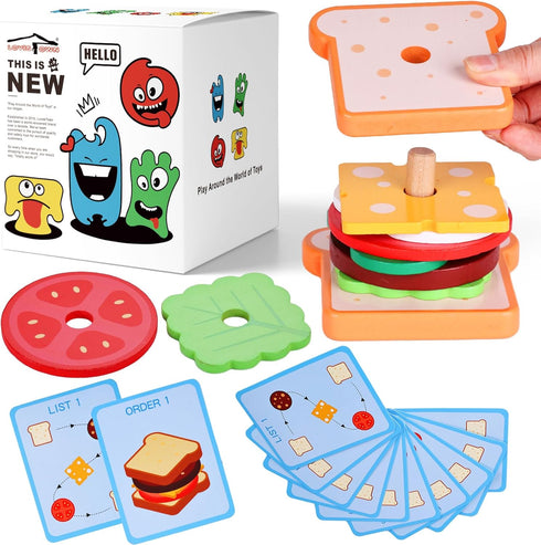 LovesTown Wooden Stacking Toys, Sandwich Stacking Toys Montessori Toys for Kids Educational Preschool Learning Toys for Boys Girls Birthday Gifts...
