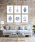Chinoiserie Wall Art Print-- Bedroom or Study Decor -- Chinese Blue White Porcelain Vase Canvas Print ( Set of 6 )--Unframed--8X10 inch 1...