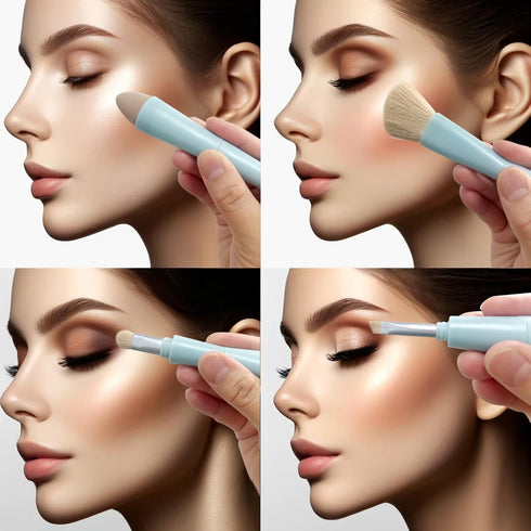 Multi-Tasker 4-in-1 Makeup Brush -Applicator Tool - Vegan & Travel-Friendly All-in-One Beauty Tool for On-the-Go Glam...