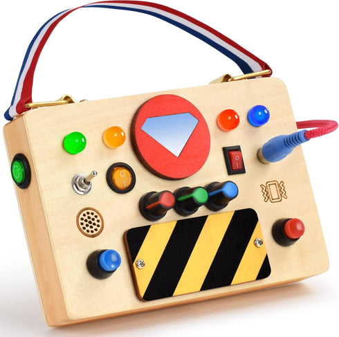 POLKRANE Montessori Toddler Busy Board - Montessori Toys for 1+ Year Old, Toddler Busy Board, Baby Sensory Toys with Led Light Switch, Kid Educati...