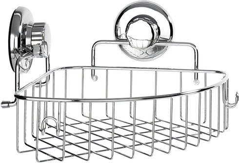Corner Shower Caddy with Suction Cups and 3M Adhesive Mounting Discs for Porous Surfaces - Stainless Steel Basket for Bathroom Storage (Chrome)...