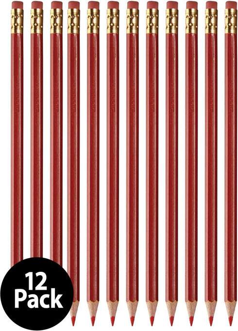 Manaloom Grading Checking Erasable Pencils, Pre-Sharpened #2 HB Red Pencils, With Eraser Tops - 12-Pack...