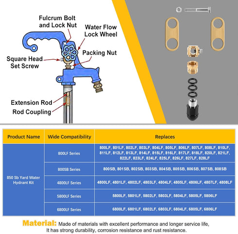 Premium 850 Sb Yard Water Hydrant Repair Kit 9401324 & Plunger fits for 800LF 800SB 4800LF 5800LF 6800LF Series Yard Hydrant...