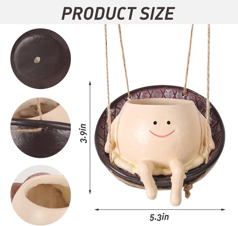 Smiley Face Planter Pot, Hanging Swing Chair Flower Head Resin Planters for Indoor Outdoor Plants Succulent Pots for String of Pearls Plant Live G...
