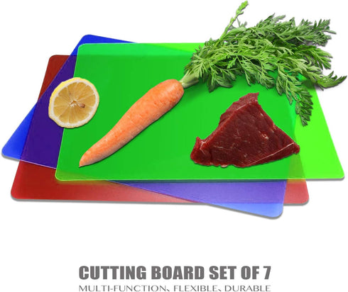 Fotouzy Plastic Cutting Boards for Kitchen, Flexible Cutting Mats Set of 7, BPA-Free, Non-Porous, Dishwasher Safe, 15x12 In, 7 Translucent Colors...