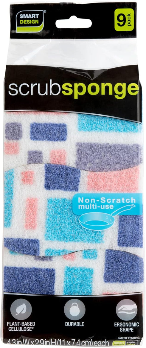 Smart Design Non-Scratch Cellulose Smart Scrub Sponge - Set of 9 - Ultra Absorbent - Ergonomic Shape - Cleaning, Dishes, & Hard Stains - Cool Geom...