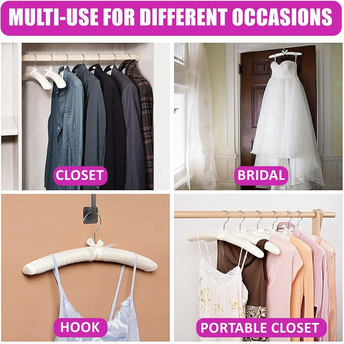 Amber Home 5 Pack 17 Inch Large Ivory Satin Padded Hangers for Women Clothing, Anti Slip Cushioned Hangers for Sweaters, Silk Hangers Fancy Dress ...