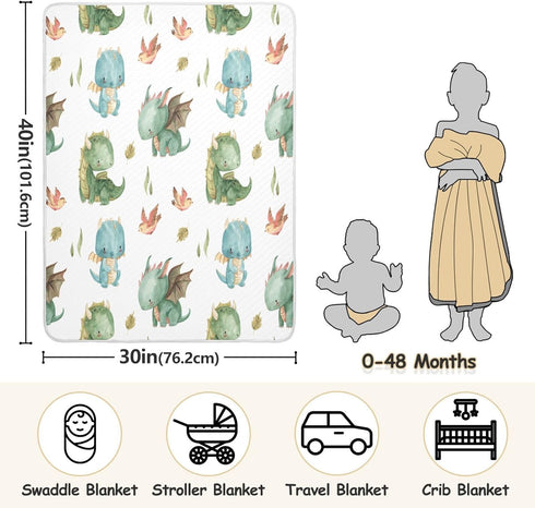 Cute Dragon Baby Blanket for Boys Girls, Soft Cozy Reversible Nursery Receiving Swaddle Blanket for Toddler Infant Crib Stroller Travel, 30x40 in...