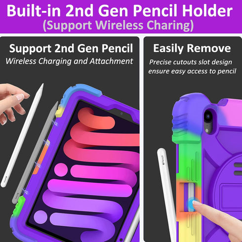 BMOUO iPad Mini 6 Case, iPad Mini 6th Generation Case, iPad Mini 6 Case 2021, Rugged Shockproof 360°Rotating Stand Hand Strap Pencil Holder Kids C...
