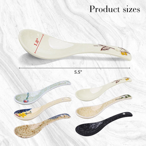 HANSGO 6PCS Asian Soup Spoons, Chinese Japanese Retro Soup Spoons 5.5 Inch Ceramic Soup Spoons for Wonton Ramen Noodles...
