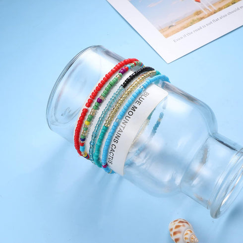 Ubjuliwa 36Pcs Handmade Beaded Anklets Bracelets for Women Boho Elastic Multilayered Colorful Beads Stretch Anklets Set Beach Jewelry Gifts...