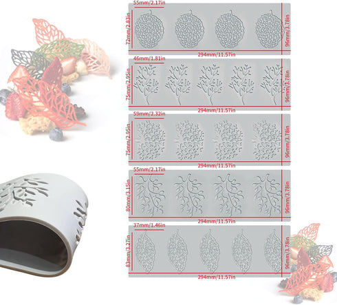 5PCS Leaf Molds Silicone Baking Molds Fondant Molds, Hollow 3D Coral Branch Leaf Tuile Lace Silicone Cake Molds, Polymer Clay Molds for Baking, Re...