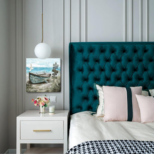Bathroom Wall Art Coastal Décor Nautical Boat on Beach Canvas Picture Ocean Seagull Seascape Canvas Print Sea Bird Farmhouse Artwork for Seashore ...