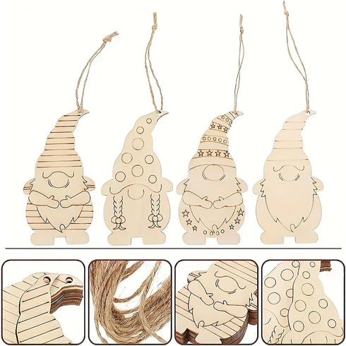 32 Pcs Gnome Wooden Hanging Ornaments, Unfinished Wood Cutouts Slices Elf Paintable Christmas Ornaments with Rope for Various Festivals DIY Craft ...