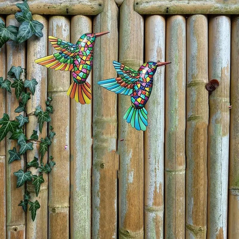 2Pcs Art Hummingbird Home Decor Wall Art Hanging Hardware Handicraft Pendant Metal Wall Art Decor Garden Decoration Orange Blue...