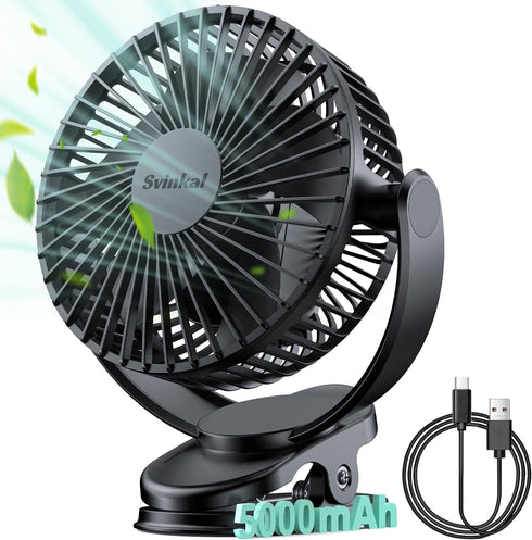 Clip on Fan, 5000mAh USB Charging Portable Battery Fans, 6Inch Quiet USB Personal Desk Fan, 3 Speeds, 720° angle adjustment, Small Stroller Fan fo...