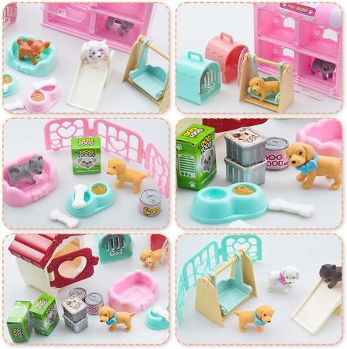 Pet Pretend Play Toys, 35Pcs Dog Figures Playset Toys for Kids Realistic Detailed Dog Care Center with Accessories Toy Sets Educational Gifts for ...