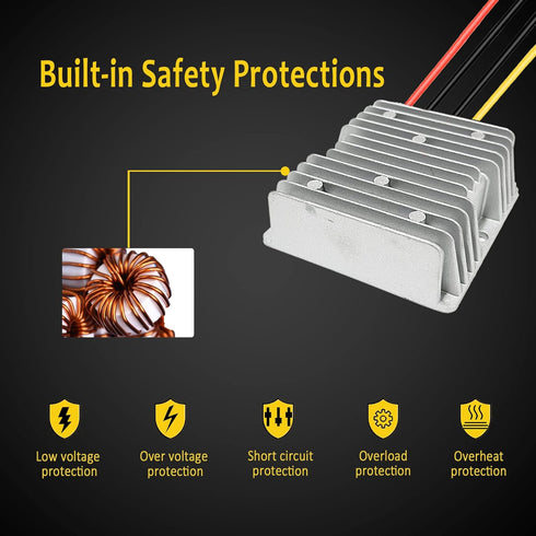 20v to 12v Step Down Converter Power Inverter Aadpter for DeWalt 20V Batteries, DC Voltage Battery Power Adapter 15A 180W Voltage Converter(20v,Ye...