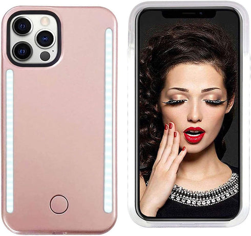 Selfie Illuminate LED Light Up Case for iPhone 13 Pro Max - Rechargeable Back and Front Illuminated (Rose Gold)...