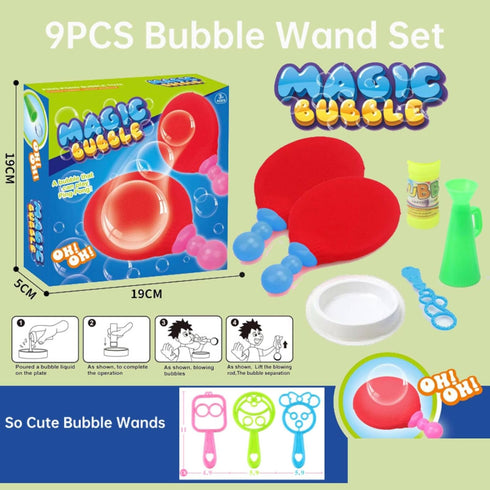 Bubble Wand Racket Set, 9PCS Bubble Wand Toys with Soft Bubble Racket/Bubble Solution/Tray, Funny Bubble Making Machine Educational Kids Interacti...