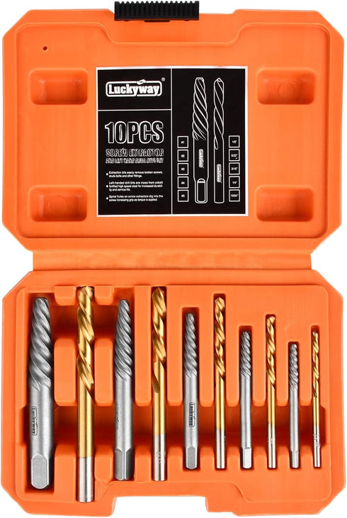 10-Piece Screw Extractor and Left Hand Drill Bit Set, Bolt Extractors, for Removing Broken Studs, Bolts, Socket Screws, and Fittings...