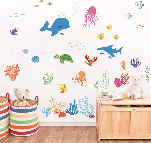 decalmile Under The Sea Dolphin Fish Wall Decals Vinyl Peel and Stick Kids Room Wall Stickers Baby Nursery Childrens Bedroom Bathroom Wall Decor...