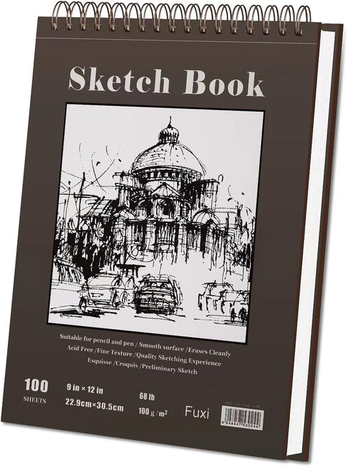 9 x 12 inches Sketch Book, Top Spiral Bound Sketch Pad, 1 Pack 100-Sheets (68lb/100gsm), Acid Free Art Sketchbook Artistic Drawing Painting Writin...