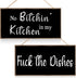 Jetec 2 Pieces Funny Kitchen Signs the Dishes Hanging Wall Art Decoration No Bitchin in My Kitchen Rustic Wooden Wall Signs Decorative Wood Home D...