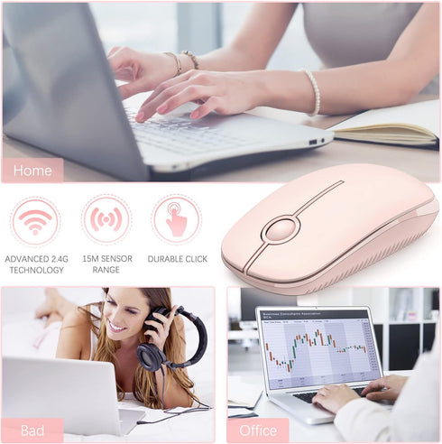 Unipows Wireless Mouse - 2.4G Slim Portable Computer Mouse with Nano Receiver, Less Noise Mobile Optical Mice for Notebook, PC, Laptop, Computer, ...