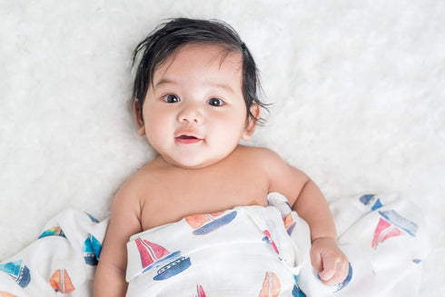 lulujo Baby 100% Cotton Muslin Swaddle Blanket, 47 x 47-Inches, Sailboat...