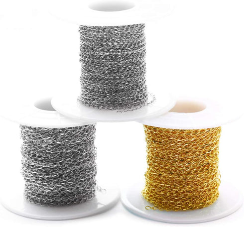 33FT Gold Silver Twisted Cable Chains Stainless Steel Necklace Jewelry Chains Extender Chains Link Bulk for Jewelry Makings...