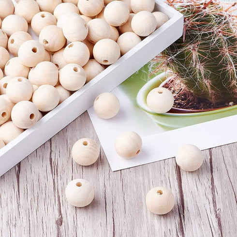 Kissitty 100Pcs 3/4" Diameter (20mm) Natural Unfinished Large Wood Beads Original Color Wooden Ball Spacer Loose Beads 18mm Thick for DIY Craft Je...
