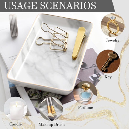 Marble Ceramic Jewelry Tray Ring Dish Ring Holder Display Organizer with Golden Edged Wedding Valentine's Day Housewarming Gift...